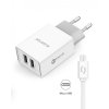 Chytrá síťová nabíječka ALIGATOR 2.4A, 2xUSB, smart IC, bílá, Micro USB kabel 2A