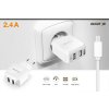 Nabíječka ALIGATOR MicroUSB s 2xUSB výstupem 2,4A, Turbo charge, bílá