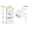 Nabíječka ALIGATOR MicroUSB s 2xUSB výstupem 2,4A, Turbo charge, bílá