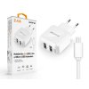 Nabíječka ALIGATOR MicroUSB s 2xUSB výstupem 2,4A, Turbo charge, bílá