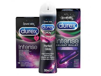 Sada Durex Intense kondomy 10 ks + lubrikační gel 50 ml + vibrátor Delight Bullet 1 ks