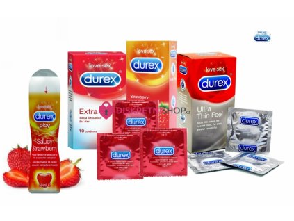 Něžný Durex balíček 42ks + gel Durex strawberry 50ml zdarma