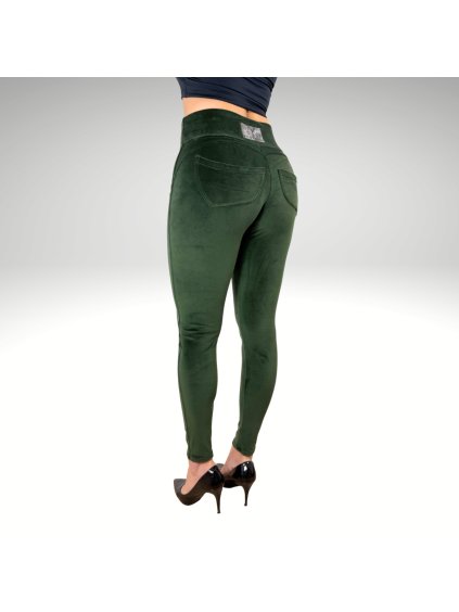 Legíny Push up Army Green Velur Yastraby