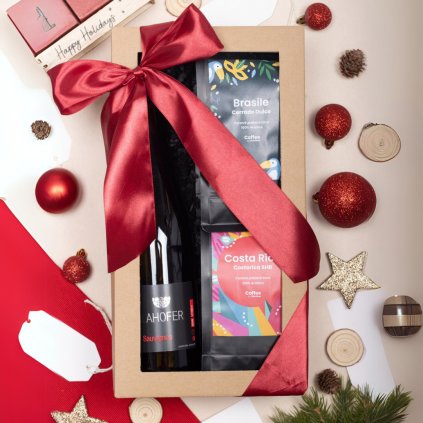 průhledný dárkový box káva s vínem