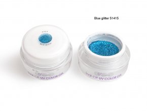 UV Soak off color gel barevný gel, Blue glitter
