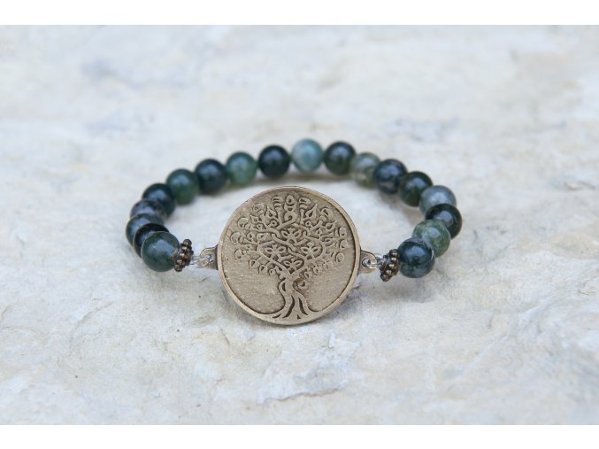 Náramek s amuletem Strom života - Achát mechový