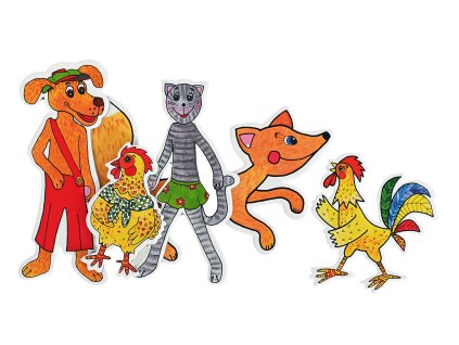 Sada loutek Zvířátka Pejsek, Kočička, Kohoutek, Slepička, Liška marionetino titul