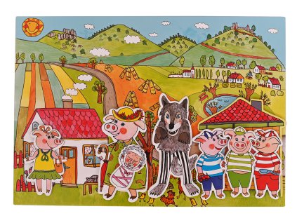 Kompletní sada Tři prasátka Loutky a kulisy Marionetino (2)