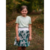 Dívčí saténová sukně v autorském designu Zelenobílé vlčí máky (10)