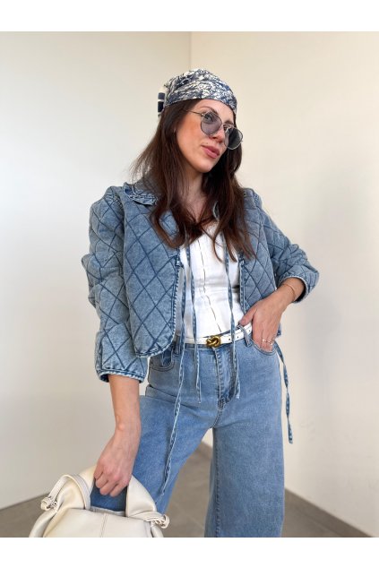 Denimová bunda s viazaním 4606