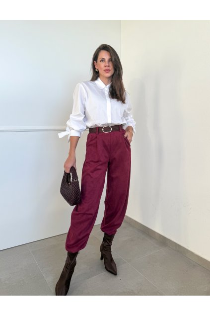 Balónové  nohavice so semišovým efektom Bordo  3298