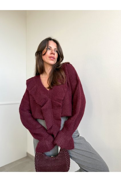 Bordový svetrík s volánom  6294