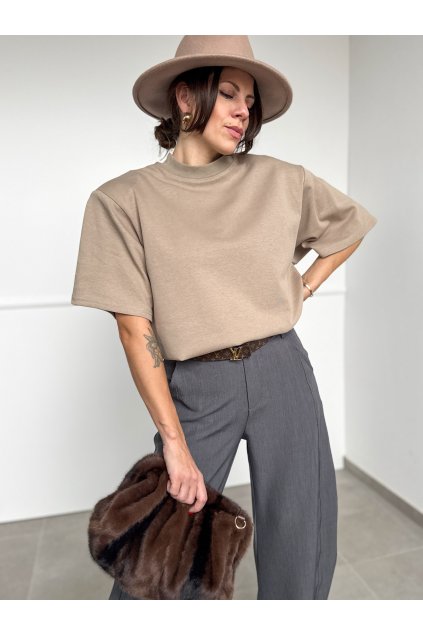 Overisze tričko s vypchávkami Taupe 4151