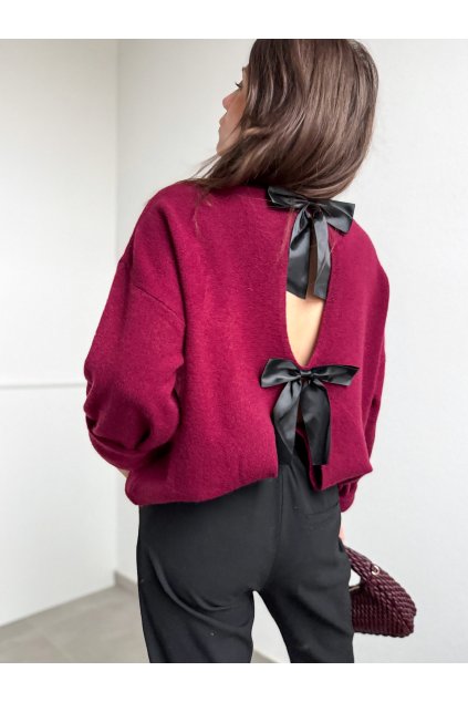 Bordový svetrík s mašličkami 6288