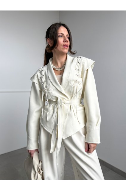 Sako s viazaním Cream  Braid  4659