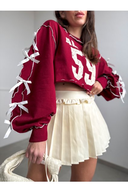 Bordová Crop mikina s mašličkami 6246