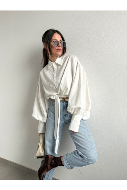 Ľanová biela zavinovacia košeľa 4148