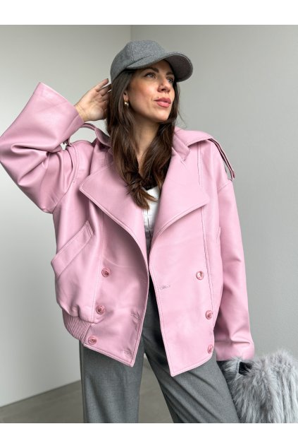 Ružová koženková bunda Elie 4682