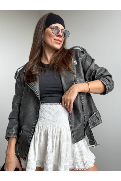 Šedá koženková bunda Elis 4683