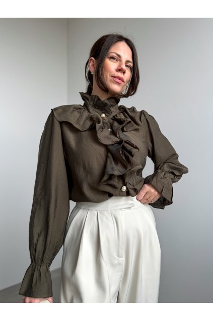 Khaki bluzka s riasením   4151