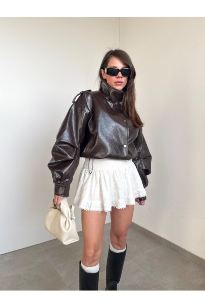 Hnedá koženková bunda Cory 4592