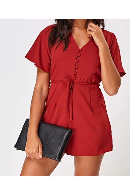 button up flare sleeve playsuit wine 78716 4