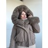 Taupe hnedá bunda s mohutnou kožušinou 4639