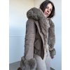 Taupe hnedá bunda s mohutnou kožušinou 4639