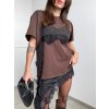 Hnedé tričko s čiernou krajkou 4127