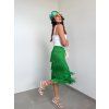 Midi zelená sukňa so strapcami 3007