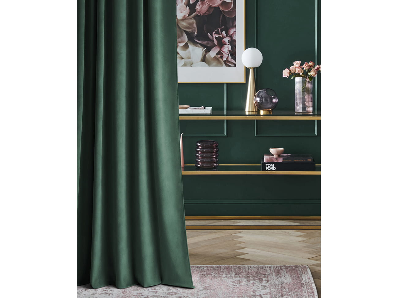 Room99 Hotový záves na krúžkoch CHARMY Jednofarebný Velúrový Zatemňovací Farba: Zelená/Strieborná, Veľkosť: 140 x 250 cm