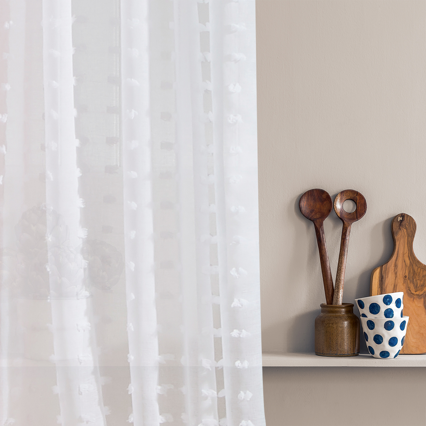 Room99 Záclona na krúžkoch Casablanca Biela Bodky Farba: Biela, Veľkosť: 350 x 230 cm