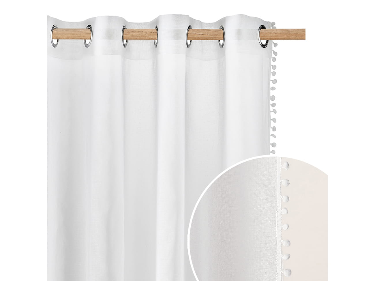 Room99 Záclona na krúžkoch MALIA SPIRIT Biela Pompony Veľkosť: 140 x 280 cm