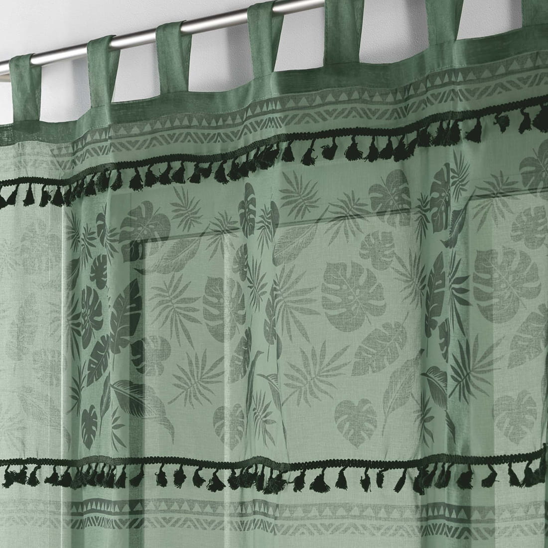 Douceur Záclona na krúžkoch so strapcami Milagreen Listy Zelená Veľkosť: 140 x 280 cm
