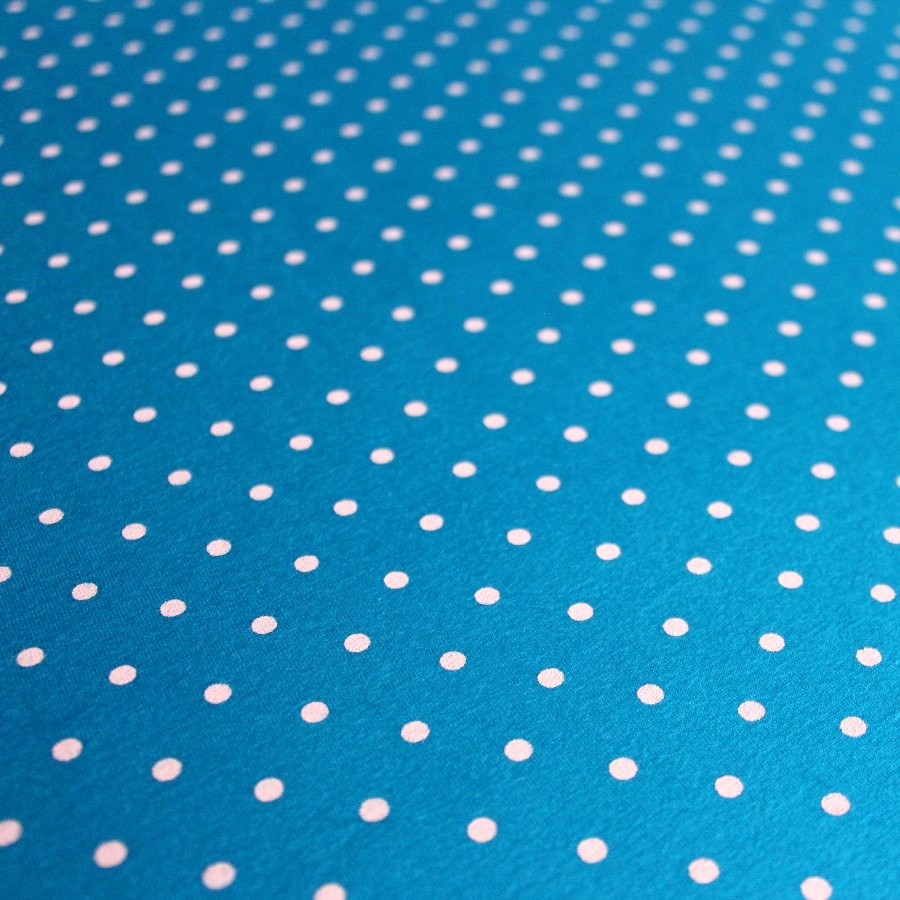 Divazo Úplet s elastanom Vzorovaný 180 g/m2 Bodky Biele na modrom