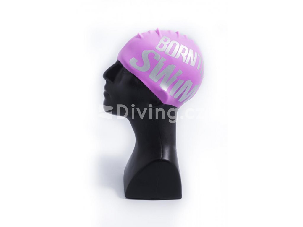 Silikonová čepice fialová BornToSwim® Classic, velké logo (Barva světle stříbrná, Velikost 23)
