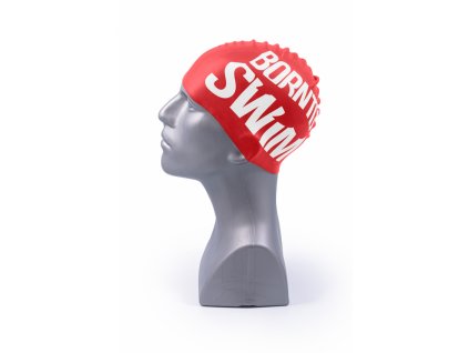 Silikonová čepice červená BornToSwim® Classic, velké bílé logo (Barva Červená, Velikost 23)