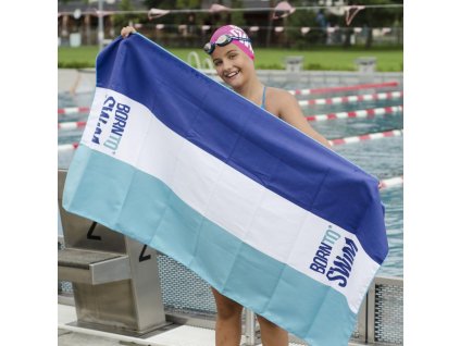 Microfibre osuška BornToSwim®  malé logo (Barva modro/bílá, Velikost 70x140cm)