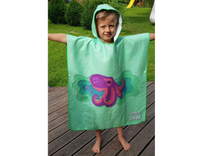 Poncho ručník s kapucí pro děti (Barva Zelená, Velikost XS)