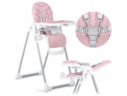 Výškově nastavitelná skládací jídelní židlička- růžová