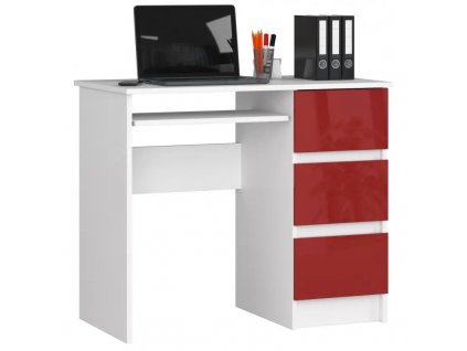 Psací stůl pravý 90x50x77 cm bílý/červený lesk