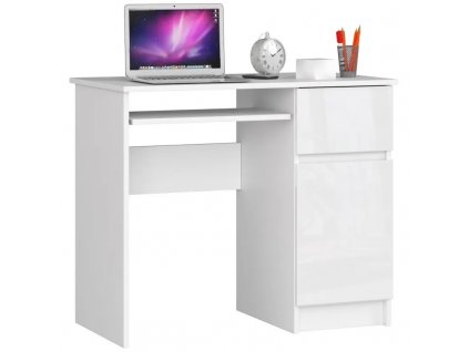 Počítačový stůl pravý 90x50x77 cm bílý lesk