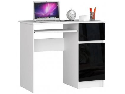 Počítačový stůl pravý 90x50x77 cm bílý/černý lesk