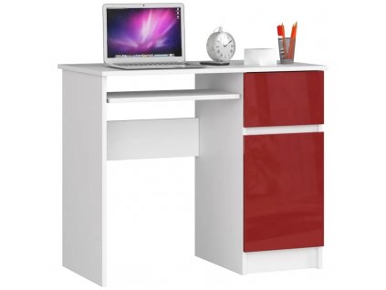 Počítačový stůl pravý 90x50x77 cm bílý/červený lesk
