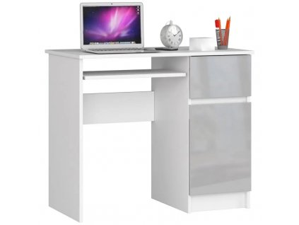 Počítačový stůl pravý 90x50x77 cm bílý/metalický lesk