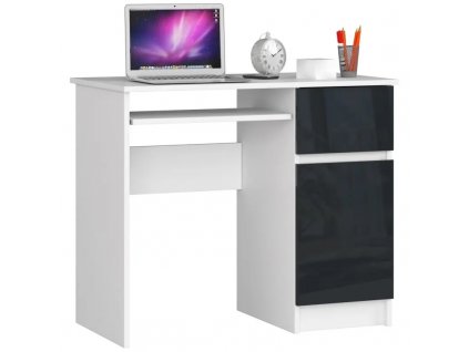 Počítačový stůl pravý 90x50x77 cm bílý/grafitový lesk