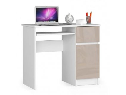Počítačový stůl pravý 90x50x77 cm bílý/cappuccino lesk