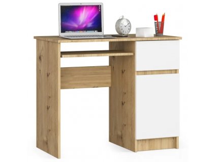 Počítačový stůl pravý 90x50x77 cm dub artisan/bílý