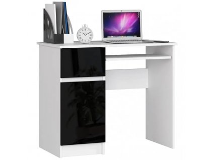 Počítačový stůl levý 90x50x77 cm bílý/černý lesk