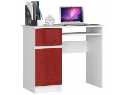 Počítačový stůl levý 90x50x77 cm bílý/červený lesk
